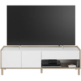 Ensemble meuble de salon - Meuble TV, table basse relevable, bahut haut - MORPHOS - Décor blanc / Chene - PARISOT