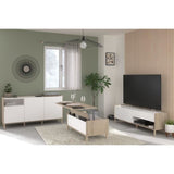 Ensemble meuble de salon - Meuble TV, table basse, buffet bas - MORPHOS - Décor blanc / Chene - PARISOT