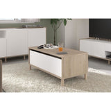 Table basse relevable MORPHOS - L 100 x P 50  x  H 43,6 cm - Rectangulaire - Décor blanc / Chene - PARISOT