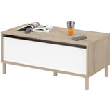 Table basse relevable MORPHOS - L 100 x P 50  x  H 43,6 cm - Rectangulaire - Décor blanc / Chene - PARISOT