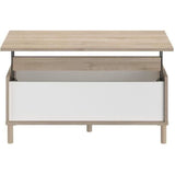 Table basse relevable MORPHOS - L 100 x P 50  x  H 43,6 cm - Rectangulaire - Décor blanc / Chene - PARISOT