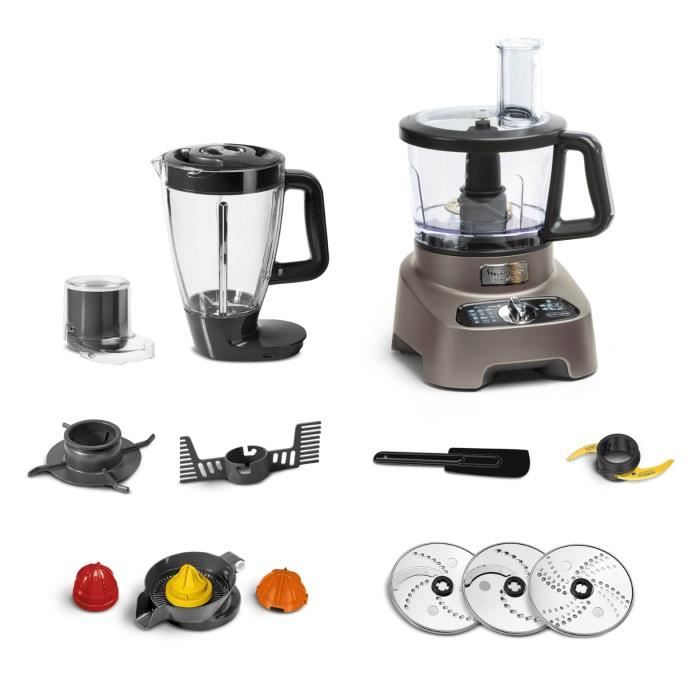 MOULINEX Double Force Robot multifonction + 10 accessoires, 1000 W, Blender 2 L, 31 fonctions, Lames Titanium FP825E10