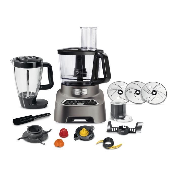 MOULINEX Double force Robot multifonction, 2 sorties moteur, 6 vitesses, Blender Smoothies et Shakes, 10 accessoires FP827E10