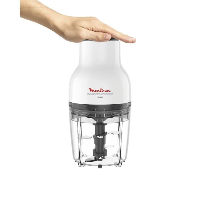 MOULINEX Hachoir électrique, Fonctions 3-en-1, Emince, Hache, Mise, 4 lames, 400 ml, Pression simple, Moulinette Essential DJ520110