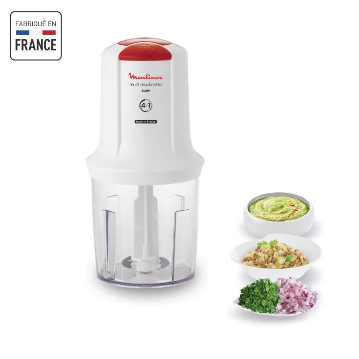 MOULINEX Multi-Moulinette Mini hachoir, 500 W, 2 vitesses, Accessoire pour émulsionner, Mixeur, Fabriqué en France AT710110