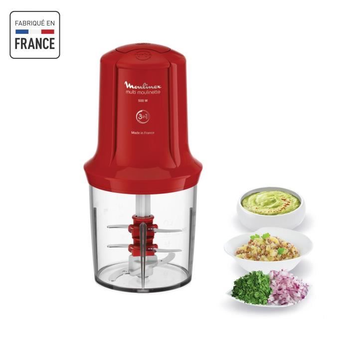 MOULINEX Multimoulinette Mini hachoir électrique, 500 ml, 6 lames acier inoxydable, 2 vitesses, Mixeur, Fabriqué en France AT714G32