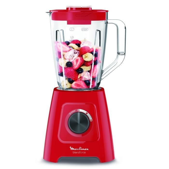 MOULINEX Blender électrique, Mixeur, 600 W, Bol 1,25 L, 5 programmes, 4 lames amovibles, Smoothies, Glace pilée, Blendforce LM420510