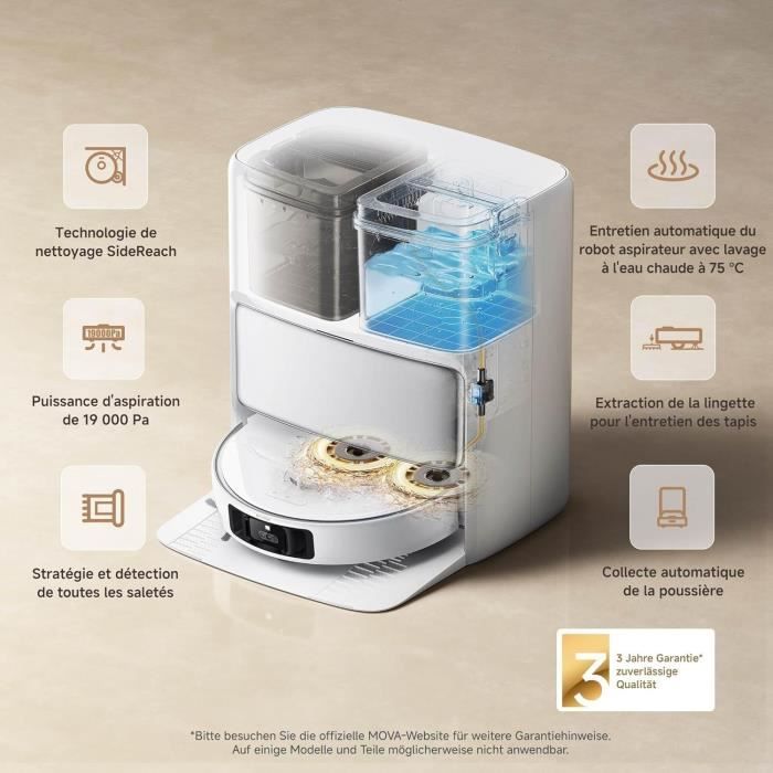 MOVA P50 Pro Ultra - Robot Aspirateur Laveur avec Station - 19 000 Pa - Brosse anti-enchevetrement - Nettoyage automatique