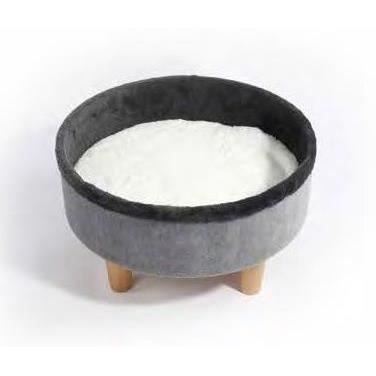 Lit rond surélevé - M PETS - ROUND - Gris - 47 x 47 x 26 cm - Pied en bois - Coussin doux