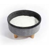 Lit rond surélevé - M PETS - ROUND - Gris - 47 x 47 x 26 cm - Pied en bois - Coussin doux