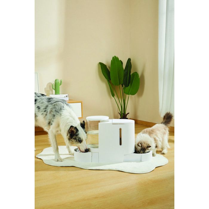Distributeur Croquettes & Eau - M PETS - DUPLO - 1.3 kg / 3 L - 40 x 16.2 x 29.1 cm - Blanc