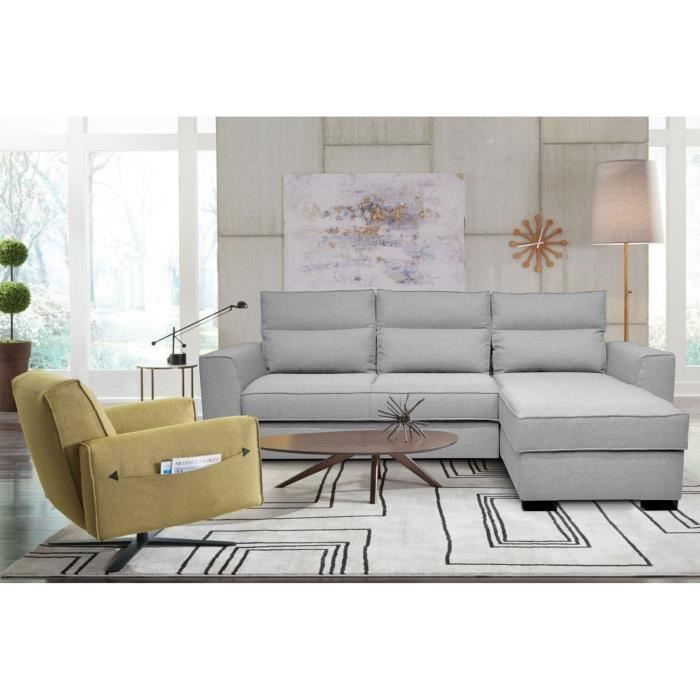 CanapÈ angle convertible rÈversible 4 places MONTREAL - Tissu gris clair - L 247 x P 158 x H 92 cm - FabriquÈ en France - HEXAGONE