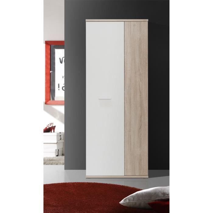 Armoire a chaussures MISCA - Décor chene sonoma et blanc mat - L69 x  P35 x H179cm
