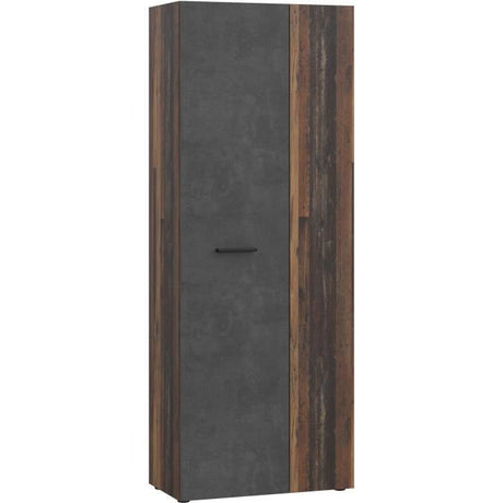 Armoire a chaussures - Béton gris & bois vintage - 18 paires - L68,7 x P36,5 x H181,1 cm