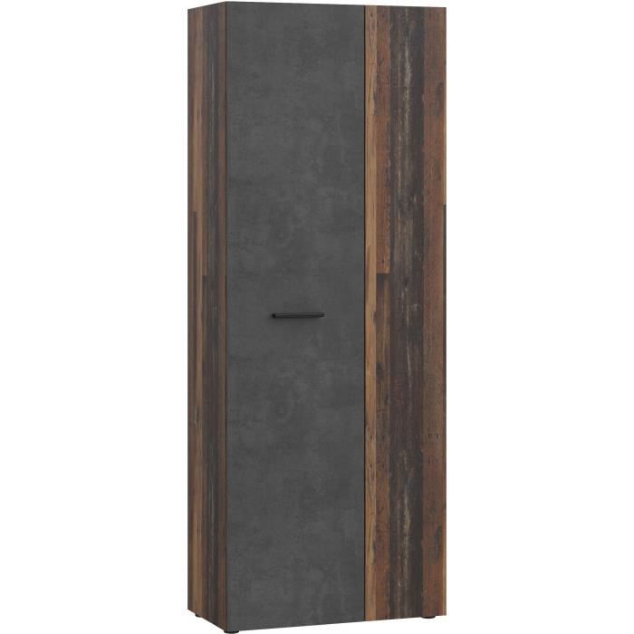 Armoire a chaussures - Béton gris & bois vintage - 18 paires - L68,7 x P36,5 x H181,1 cm