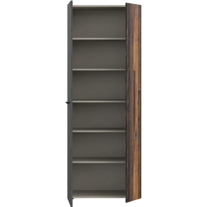 Armoire a chaussures - Béton gris & bois vintage - 18 paires - L68,7 x P36,5 x H181,1 cm