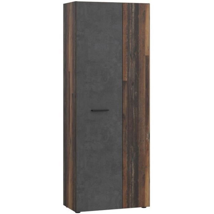 Armoire a chaussures - Béton gris & bois vintage - 18 paires - L68,7 x P36,5 x H181,1 cm
