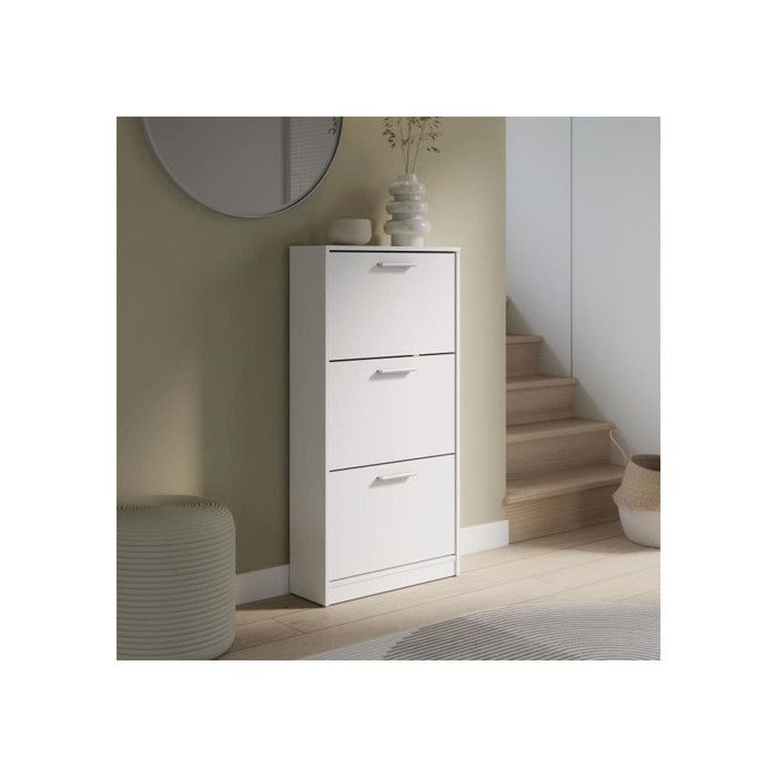 Meuble a chaussures - 6 paires - Blanc mat - 3 abattants - L58,2 x P20,4 x H115,5 cm - MAC