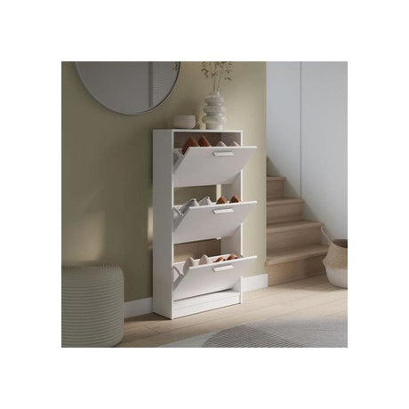 Meuble a chaussures - 6 paires - Blanc mat - 3 abattants - L58,2 x P20,4 x H115,5 cm - MAC