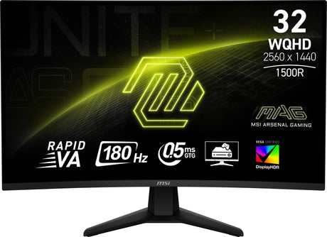 Ecran PC Gamer Incurvé - MSI - 32'' - QHD - 180Hz - Dalle Rapid VA - 1ms - MAG32CQ6F