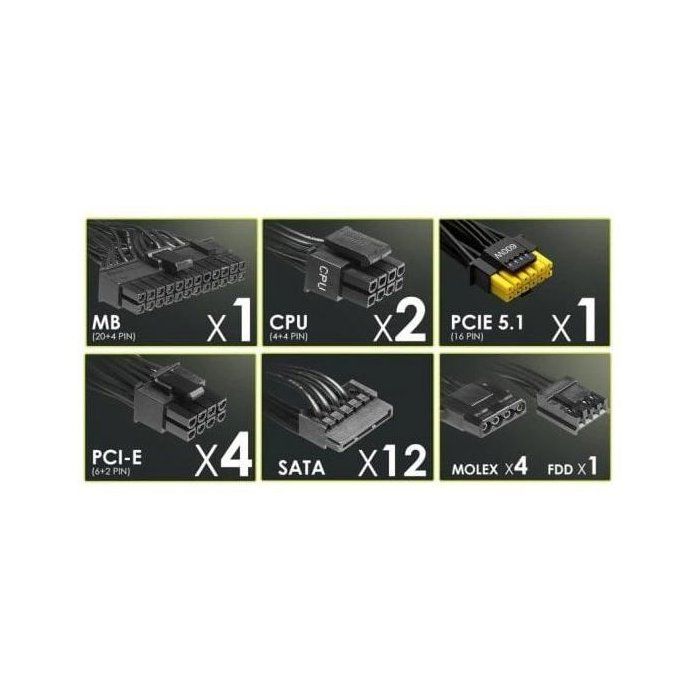 Bloc d'alimentation PC - MSI - MAG A1000GL - PCIe CEM 5.1 - 1000 W - Ventilateurs 135 mm - Noir