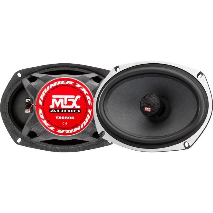 MTX TX669C Haut-parleurs voiture Coaxiaux 15x23cm 6x9 2 voies 120W RMS 4 Châssis alu Tweeters néodyme dôme soie Membrane fibre