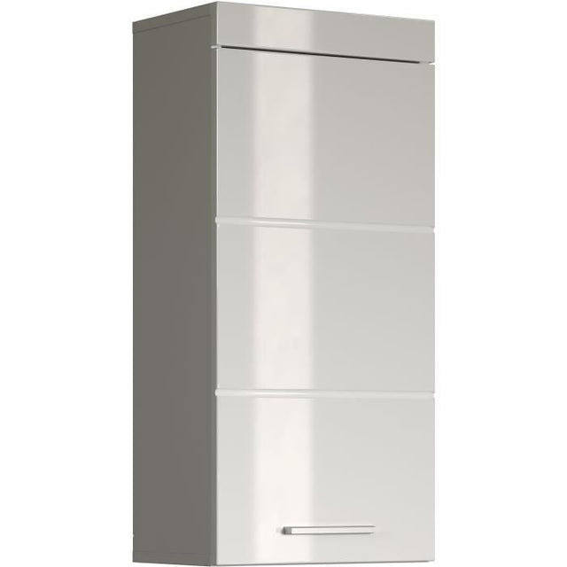Meuble de salle de bain Rangement haut - 1 porte - Blanc - L 37 x P 23 x H 77 cm - AMANDA
