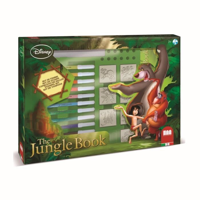 Coffret de tampons - MULTIPRINT - 4772 - Le Livre de la Jungle - 7 tampons bois et latex, 12 feutres Giotto, regle, album coloriage