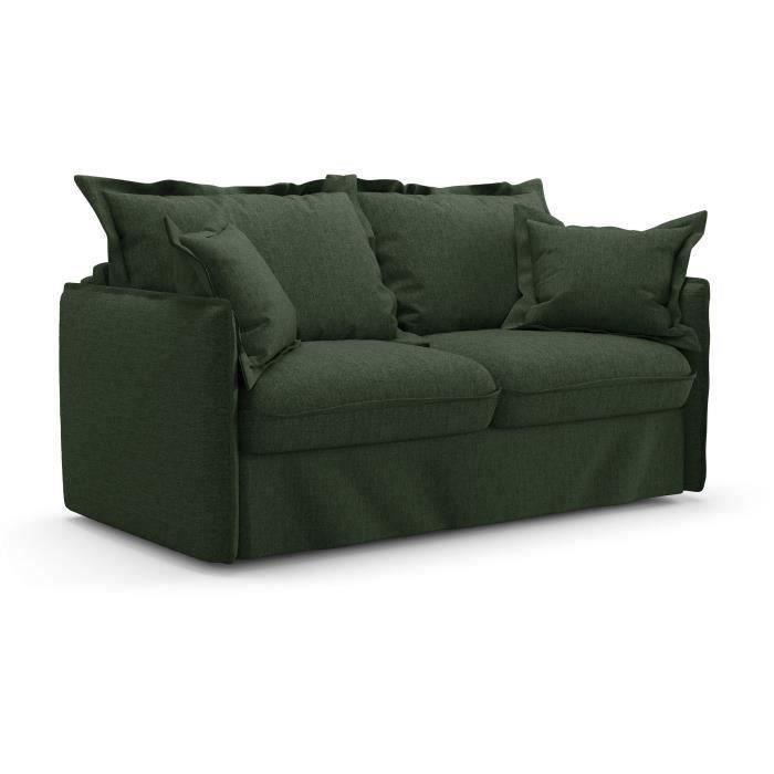 Canapé convertible express - 3 places - MYKONOS - Tissu Vert - 185 x 104 x 90 cm - MONDO