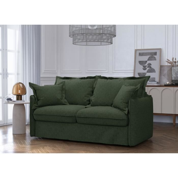 Canapé convertible express - 3 places - MYKONOS - Tissu Vert - 185 x 104 x 90 cm - MONDO