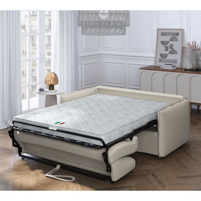 Canapé convertible express - 3 places - MYKONOS - Tissu beige - 185 x 104 x 90 cm - MONDO