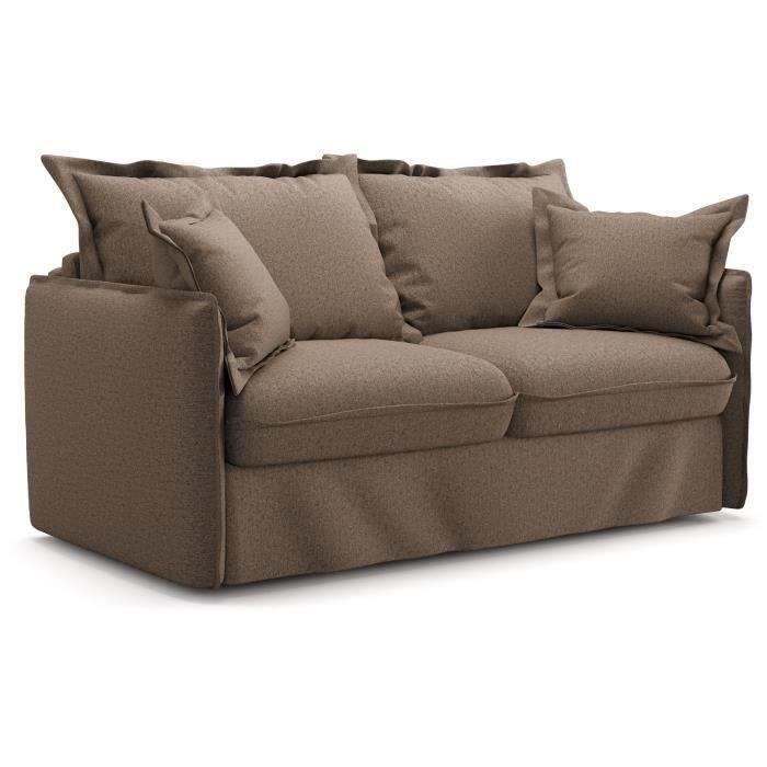 Canapé convertible express - 3 places - MYKONOS - Tissu Chocolat - 185 x 104 x 90 cm - MONDO