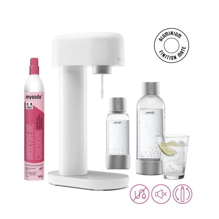 MYSODA Machine a Soda Ruby White, 1 bouteille 0.5L , 1 bouteille 1L, 1 cylindre de CO2