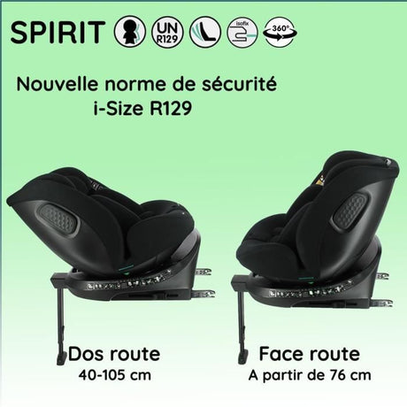 NANIA Siege auto isofix SPIRIT, Groupe 0/1/2/3, de 0 a 10 ans, 0-36 kg, 40-150 cm, R 129– Tetiere réglable - Inclinable - Pivotant -