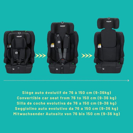 Siege auto - NANIA - RIO - Groupe 1/2/3 - 76-150 cm - I-Size - Réducteur - Noir