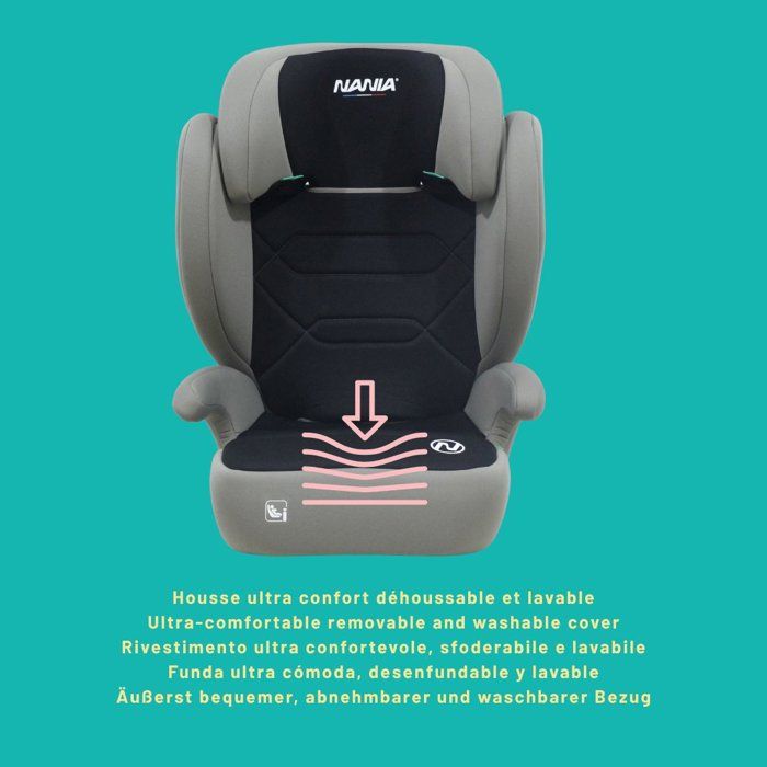 Siege auto - NANIA - Belem - Groupe 2/3 - I-size - 100/150 cm - 4 a 12 ans - Protection Latérale - Appui-tete Réglable - Noir