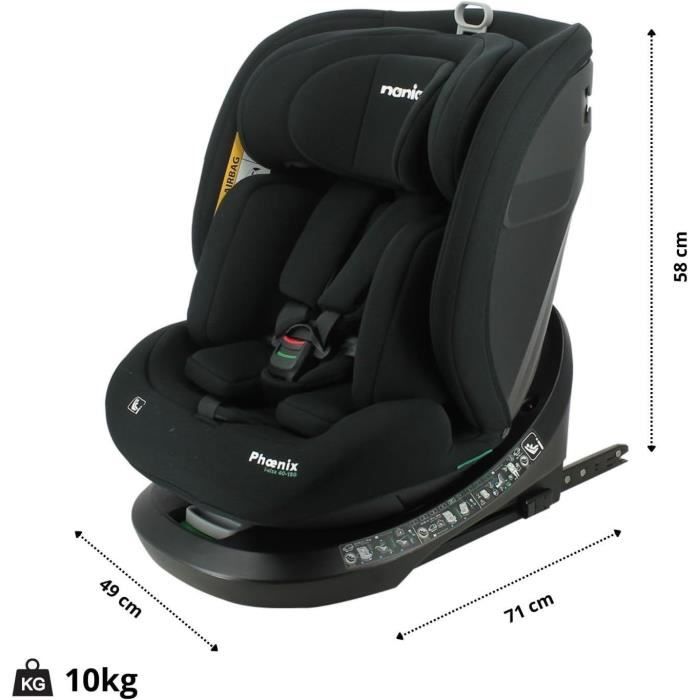 Siege auto isofix - NANIA - PHoeNIX - Groupe 0/1/2/3 - I-Size - Pivotant - Inclinable - Réducteur - Noir
