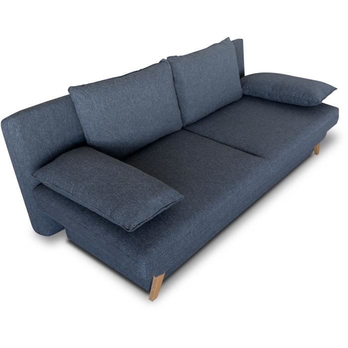 Canapé convertible - 3 places - NAOTO - Tissu bleu foncé - Coffre de rangement - 202 x 98 x 98 cm