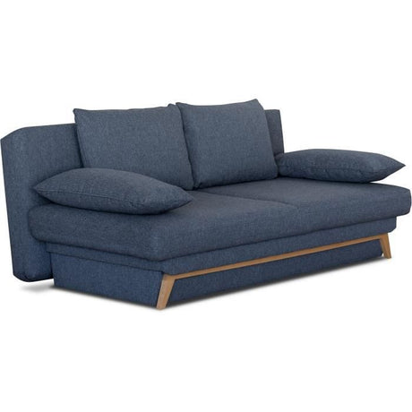 Canapé convertible - 3 places - NAOTO - Tissu bleu foncé - Coffre de rangement - 202 x 98 x 98 cm