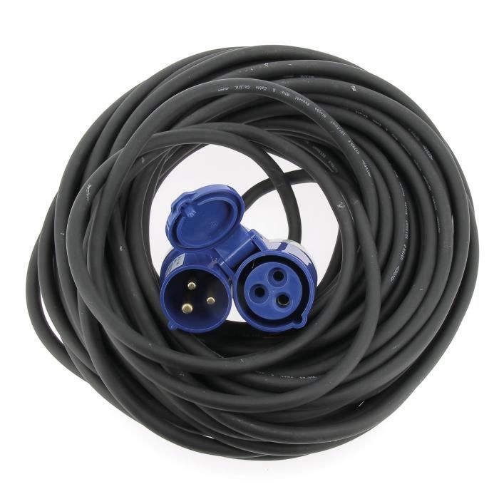 Rallonge secteur - EZA - 25m - Section de câble 1,5 mm˛ - 220 V - 16 A - CEE17 - Avec sac de transport