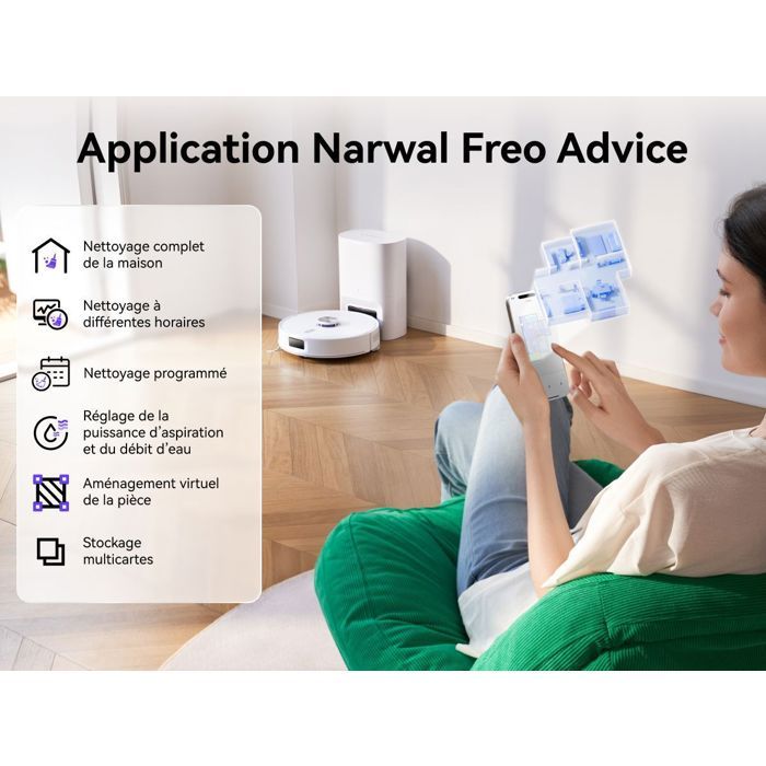 NARWAL Freo S - Robot Aspirateur Laveur - 8000 Pa - Autovidage 180 Jours - Navigation LDS - Cartographie 3D