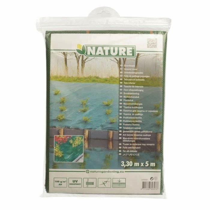 Toile de paillage paysages verte 3,30 x 5 m, traité anti UV, 100 g/m² - Bâche de sol anti mauvaises herbes