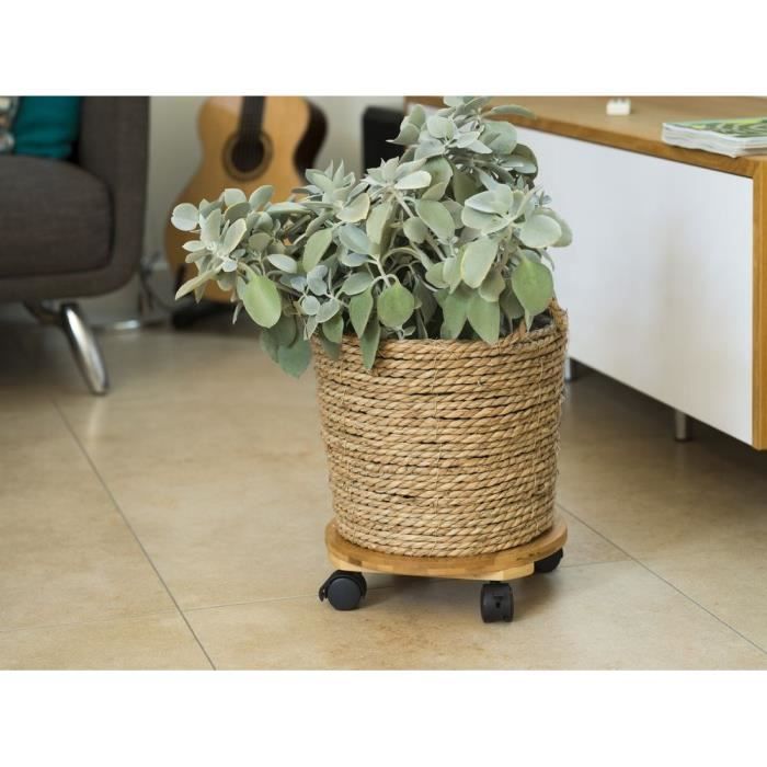 NATURE Tablette a roulettes pour plantes - Bambou composite - H8 x Ø30 cm