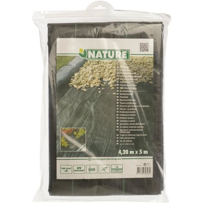 Toile de paillage paysages noire 4,20 x 5 m, traité anti UV, 100 g/m² - Bâche de sol anti mauvaises herbes