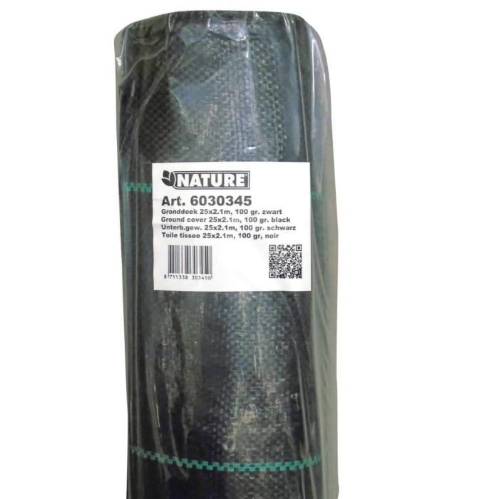 Toile de paillage paysages noire 2,10 x 25 m, traité anti UV, 100 g/m² - Bâche de sol anti mauvaises herbes