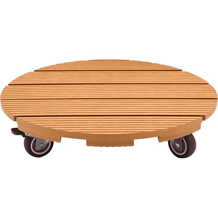 Support de pot à roulettes - NATURE - WPC - H8,6 x Ø38 cm - 4 roulettes - Bois