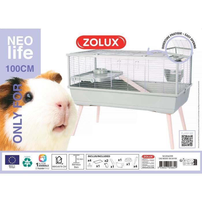 ZOLUX Cage grillagée rongeur surélevée pour cochon d'inde - 99 x 54 x 79 cm - Néolife - Vert