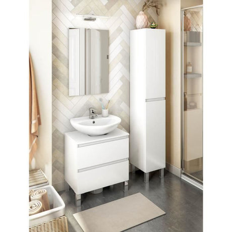 Meuble de salle de bain - Colonne - Décor Blanc brillant - 2 portes - L30 x P35 x H182 cm - NEREA