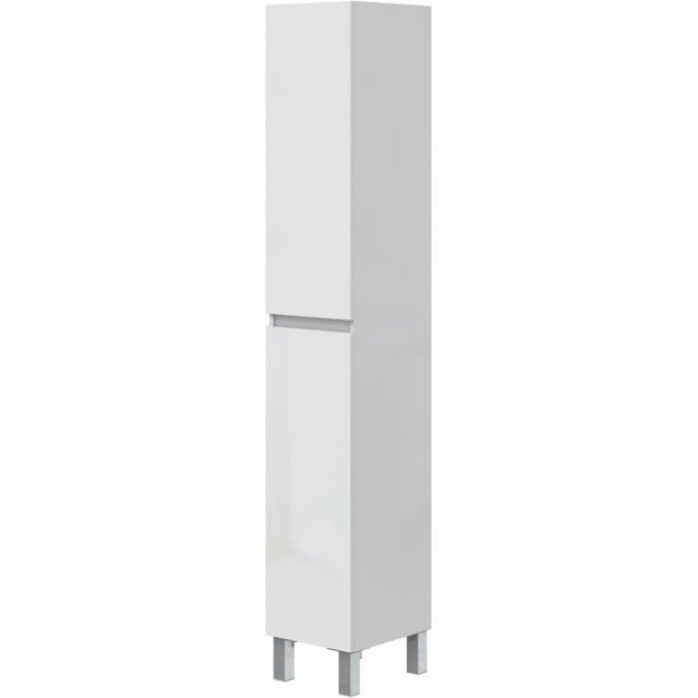 Meuble de salle de bain - Colonne - Décor Blanc brillant - 2 portes - L30 x P35 x H182 cm - NEREA