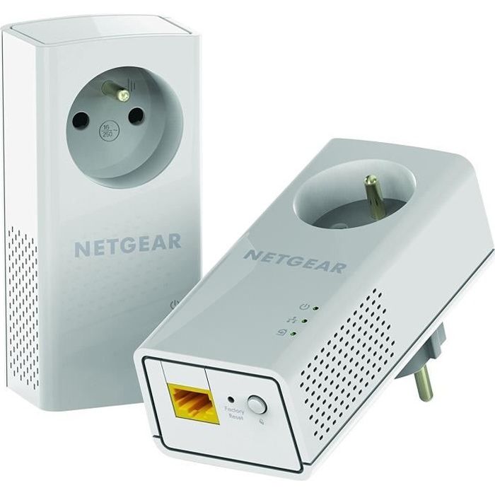 NETGEAR Pack de 2 adaptateurs CPL 2000 Mbit/s- 2 ports 10/100/1000 RJ45 - Avec prise intÈgrÈe PLP2000-100FRS